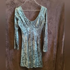 90s Vintage City Triangles Green Crushed Velvet Dress